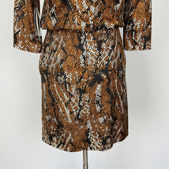 Etcetera Womens Python Print Dress Brown Black Silk Wool Bow Detail Size 2 - Picture 10 of 15